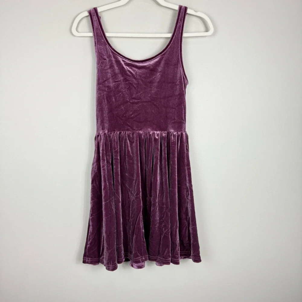 Shein Croquet Mod Floal Velvet Mini Dress Purple Womens Small Fit and Flare NWT - Picture 2 of 8